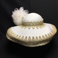 Brenda Waites Bolling White Derby Sequins And Plume Hat USA Church Gold  eb-83749362